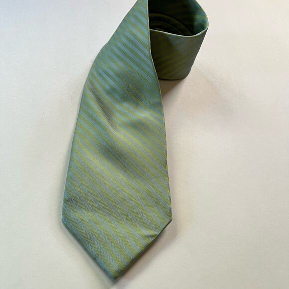 Pronto Uomo Silk Necktie Blue and Green Striped - Picture 1 of 7